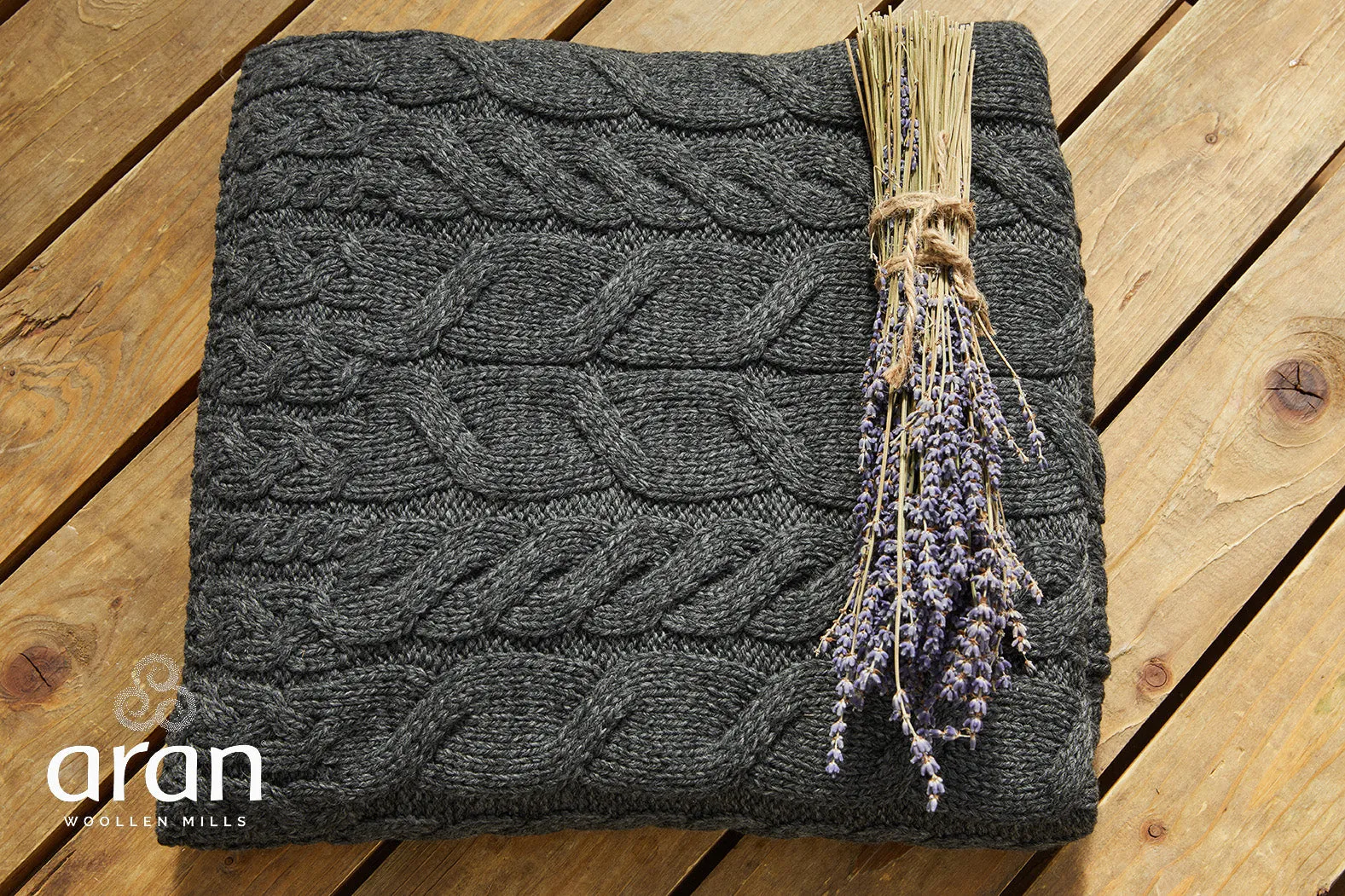 Aran Merino Throw - Dark Grey