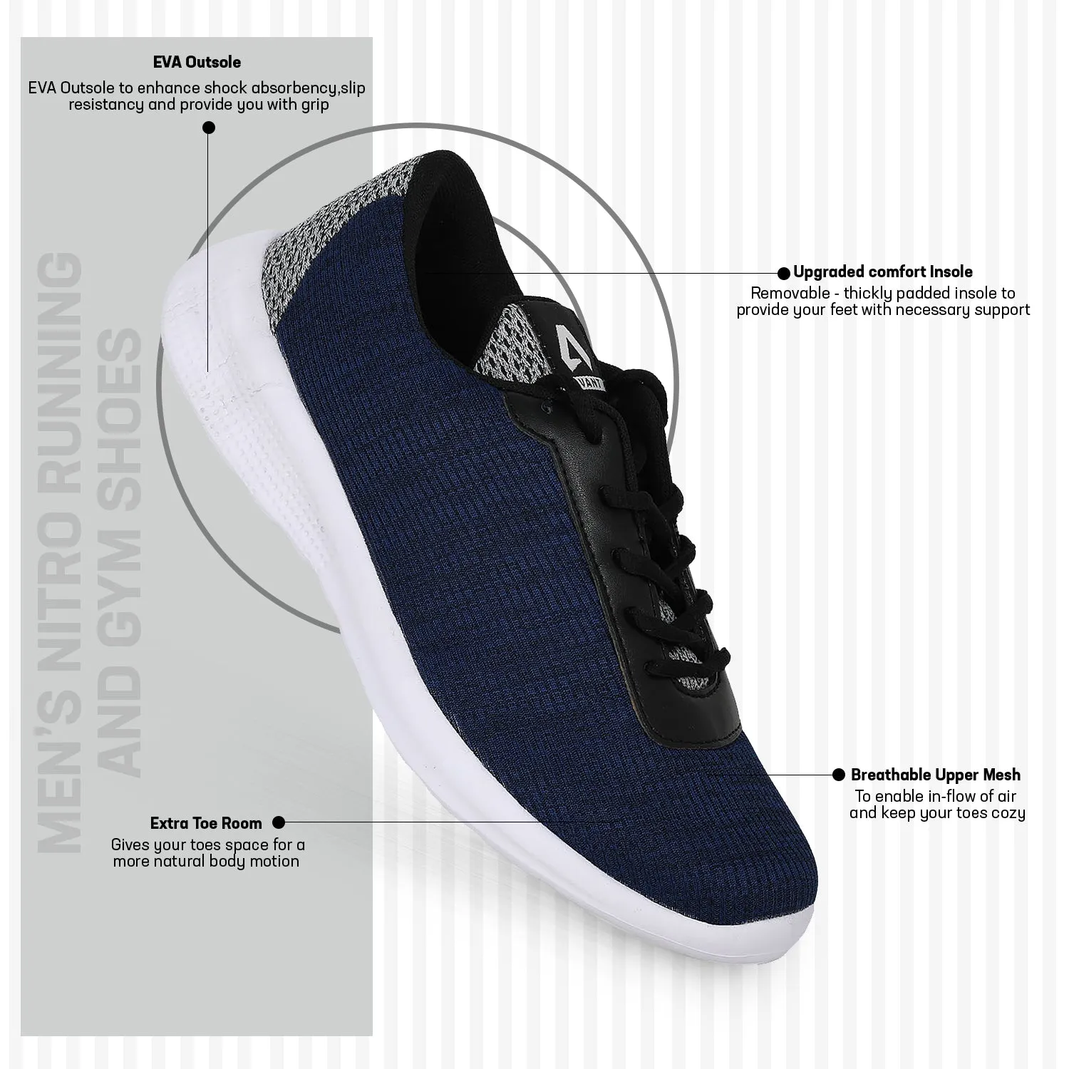 Avant Men's Nitro Running and Gym Shoes - Navy Blue/Grey