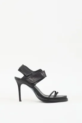 Black Leather Velcro Strap Heel