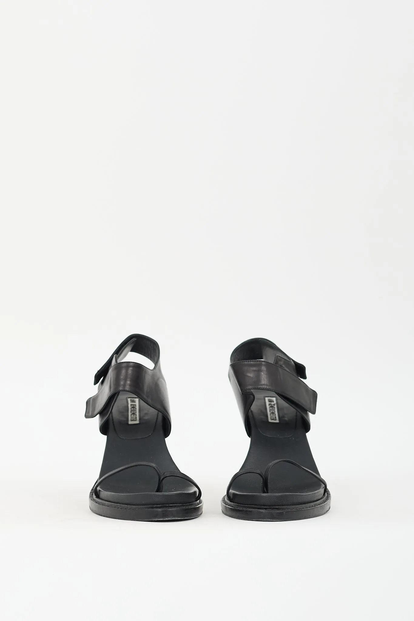 Black Leather Velcro Strap Heel