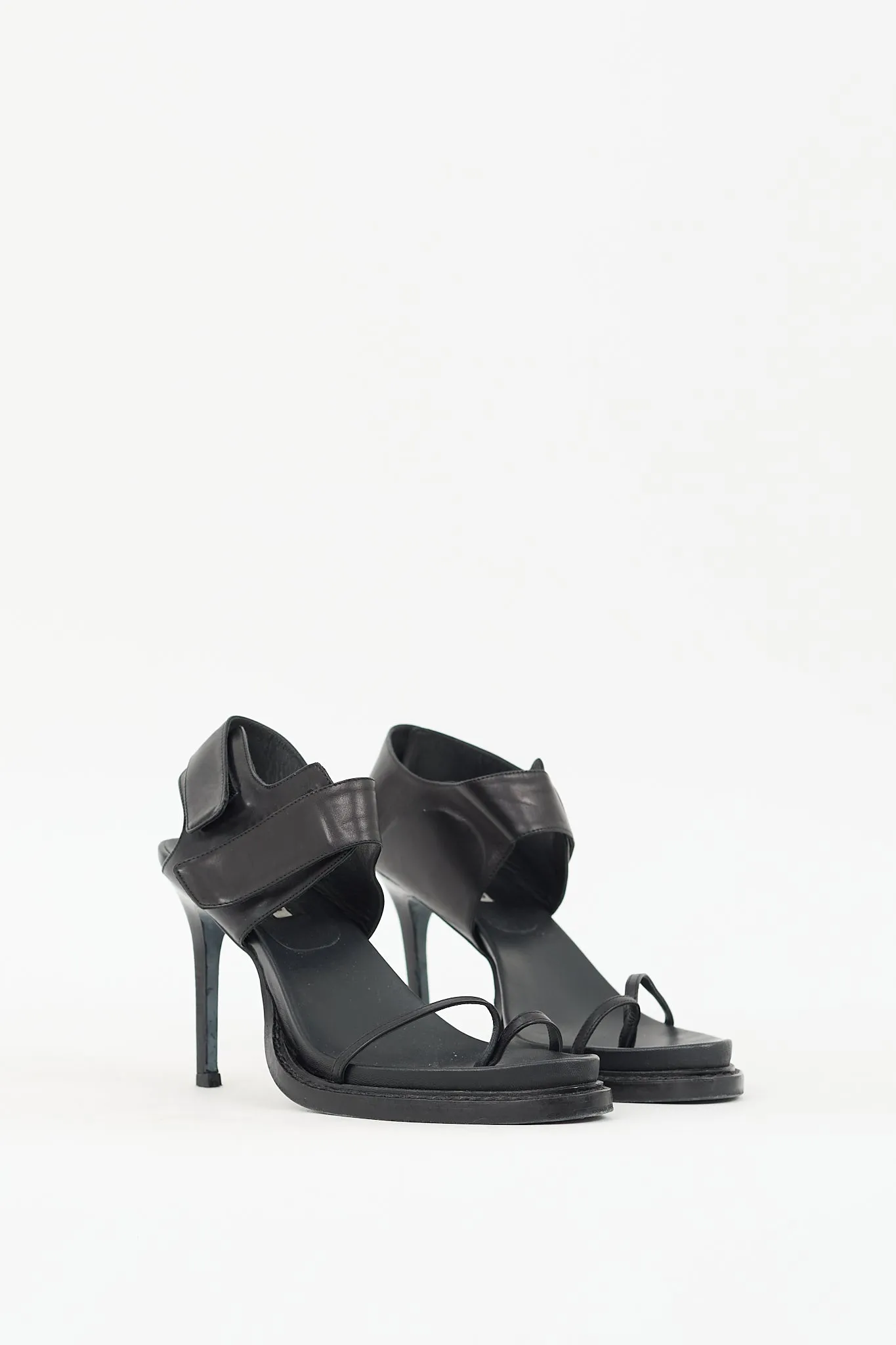 Black Leather Velcro Strap Heel