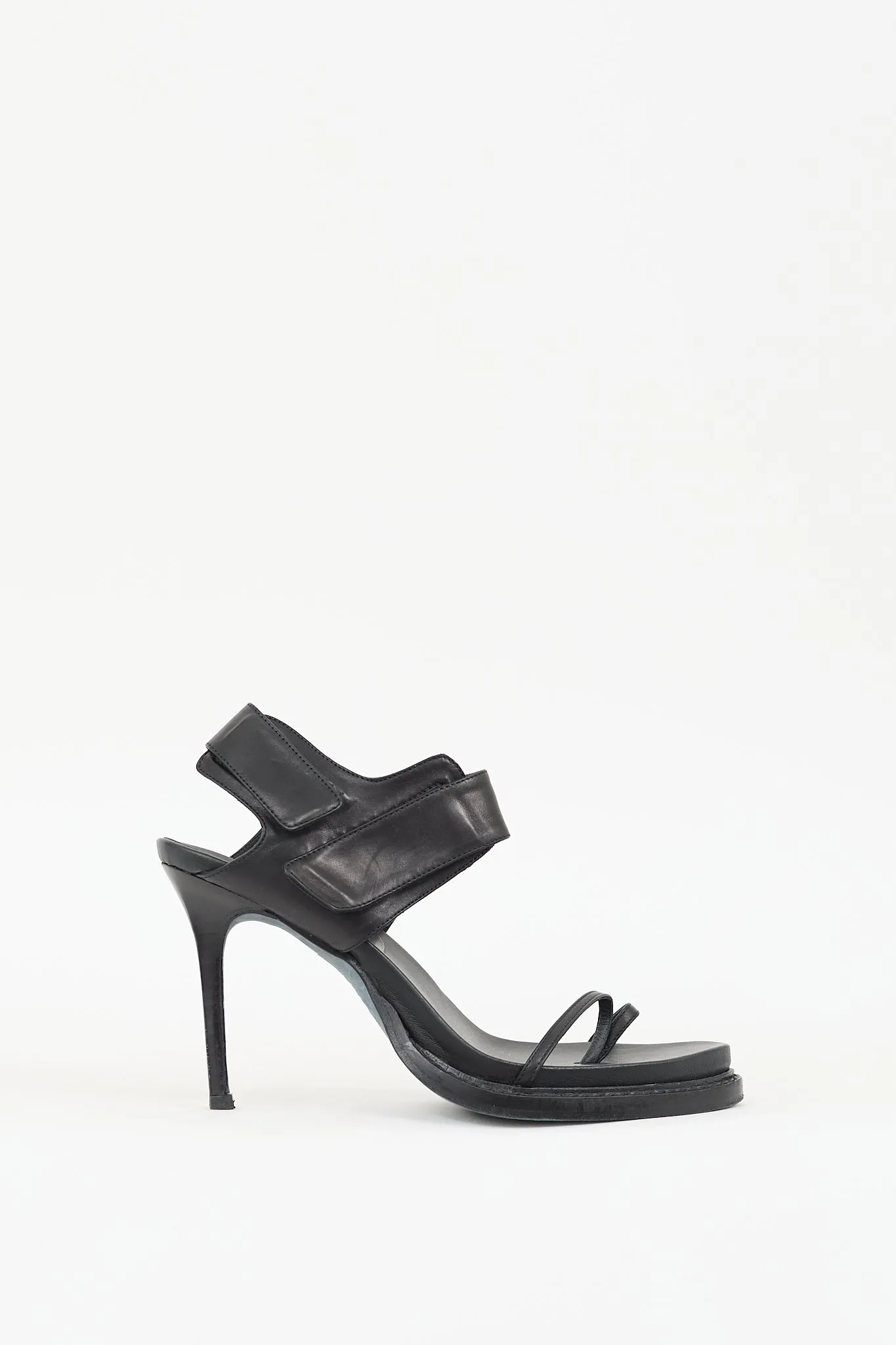 Black Leather Velcro Strap Heel