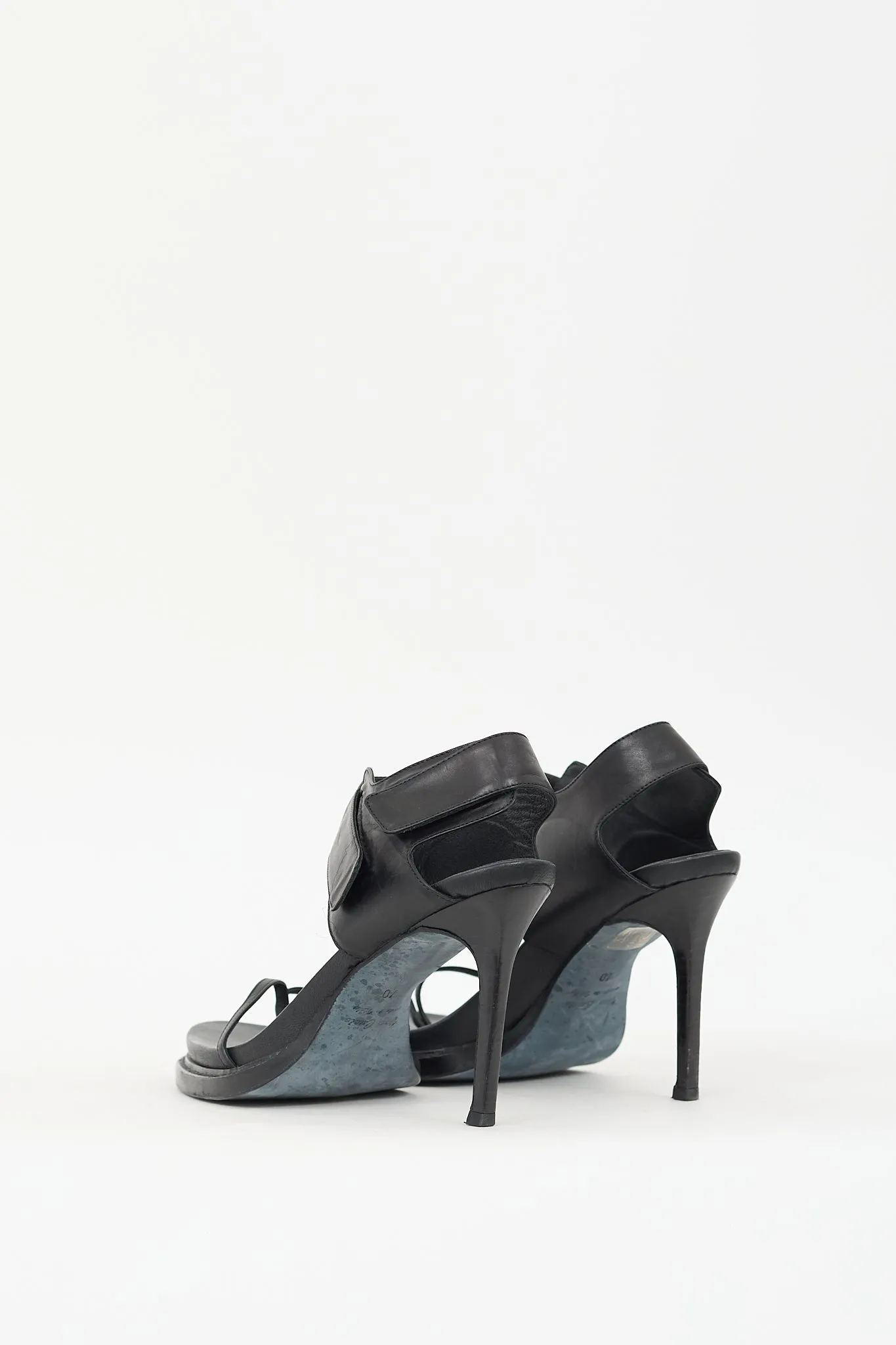 Black Leather Velcro Strap Heel