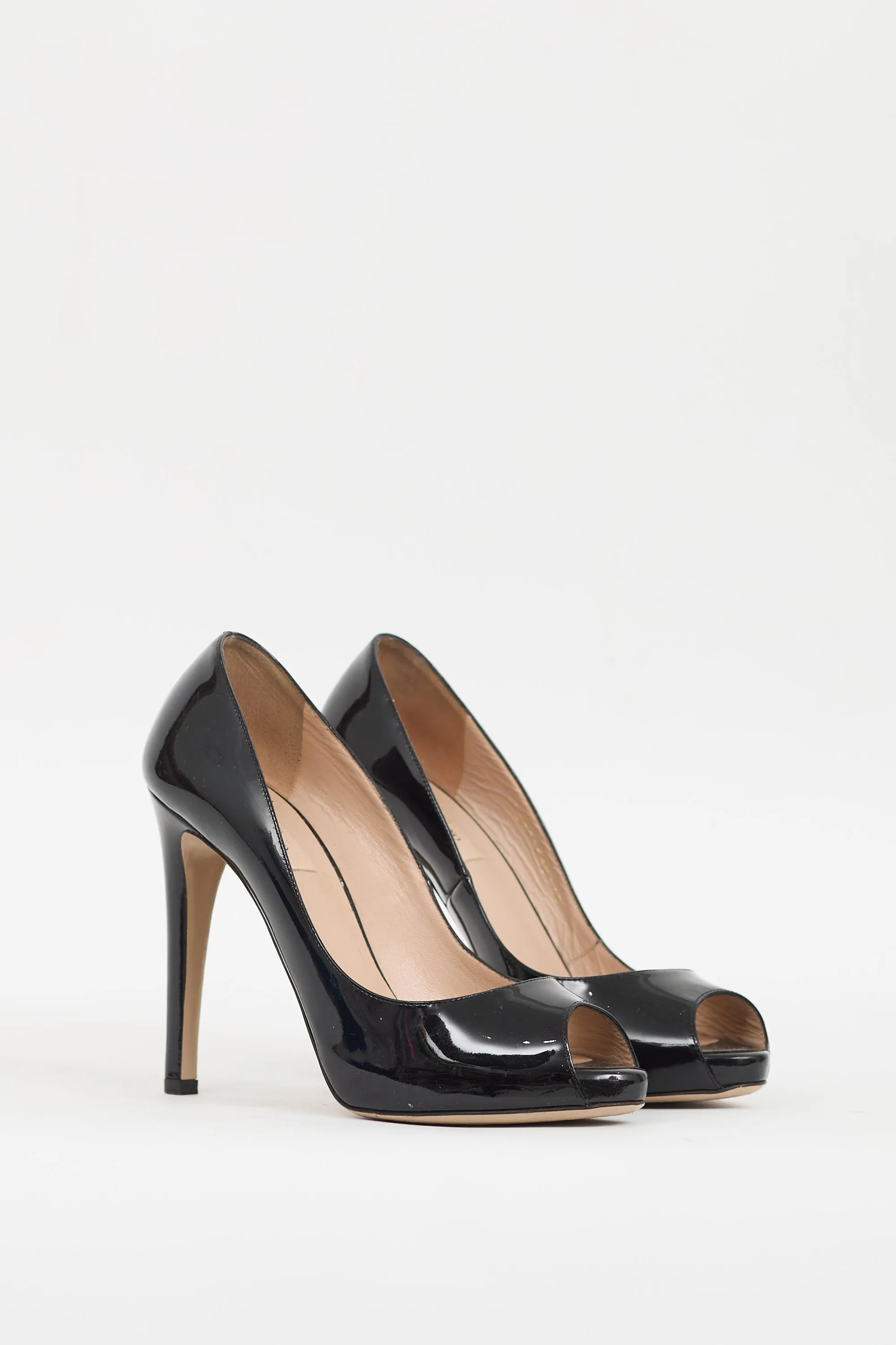 Black Patent Peep Toe Rockstud Pump