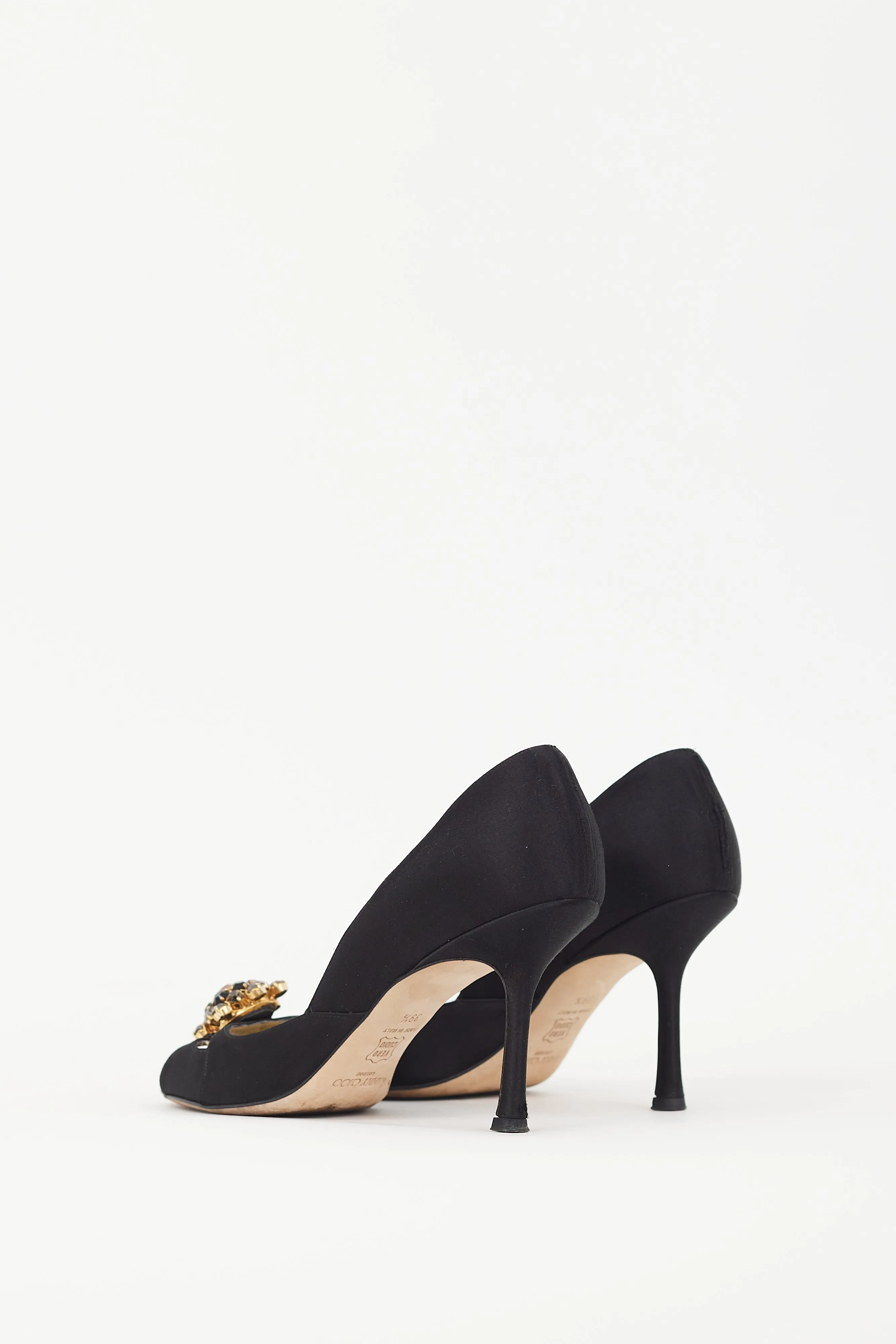 Black Satin & Gold Brooch Piazza Pump