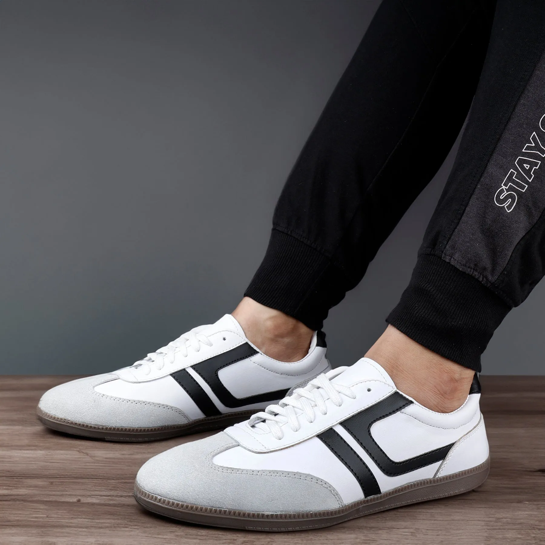 Bxxy's Leather Genuine Suede Touch High-end Striped Sneakers for Men