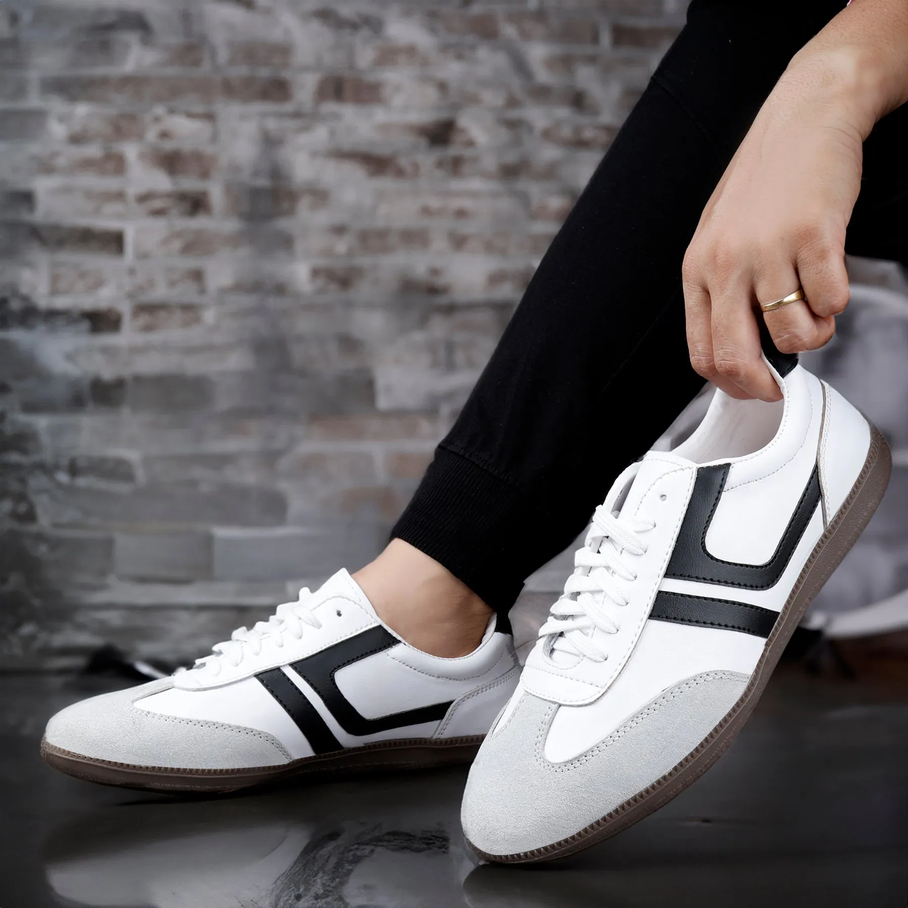 Bxxy's Leather Genuine Suede Touch High-end Striped Sneakers for Men