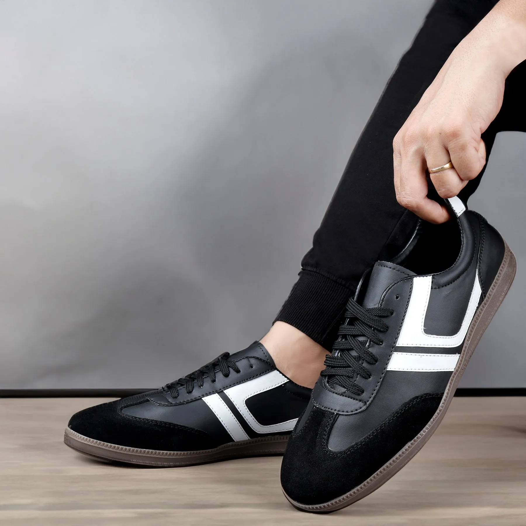 Bxxy's Leather Genuine Suede Touch High-end Striped Sneakers for Men