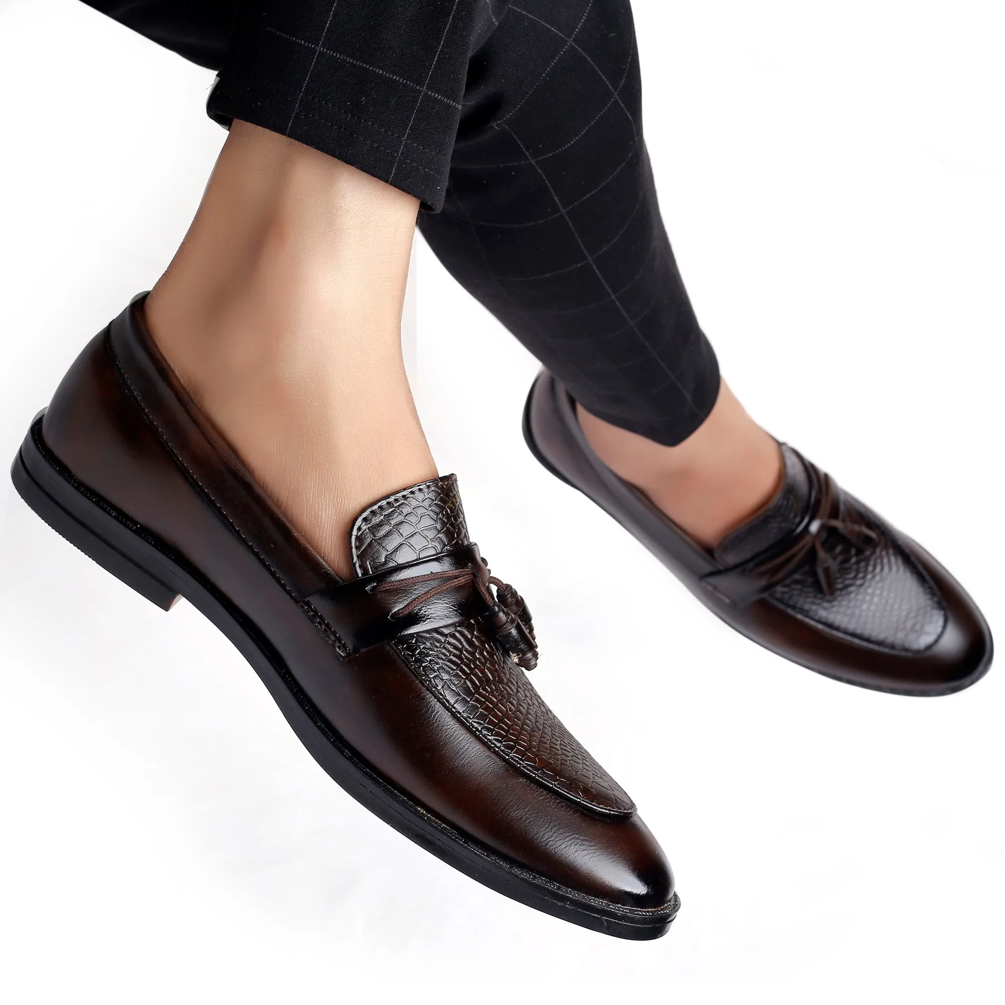 Bxxy's Vegan Leather Tassel Shimmer Wedding Wear Slip-ons for Men