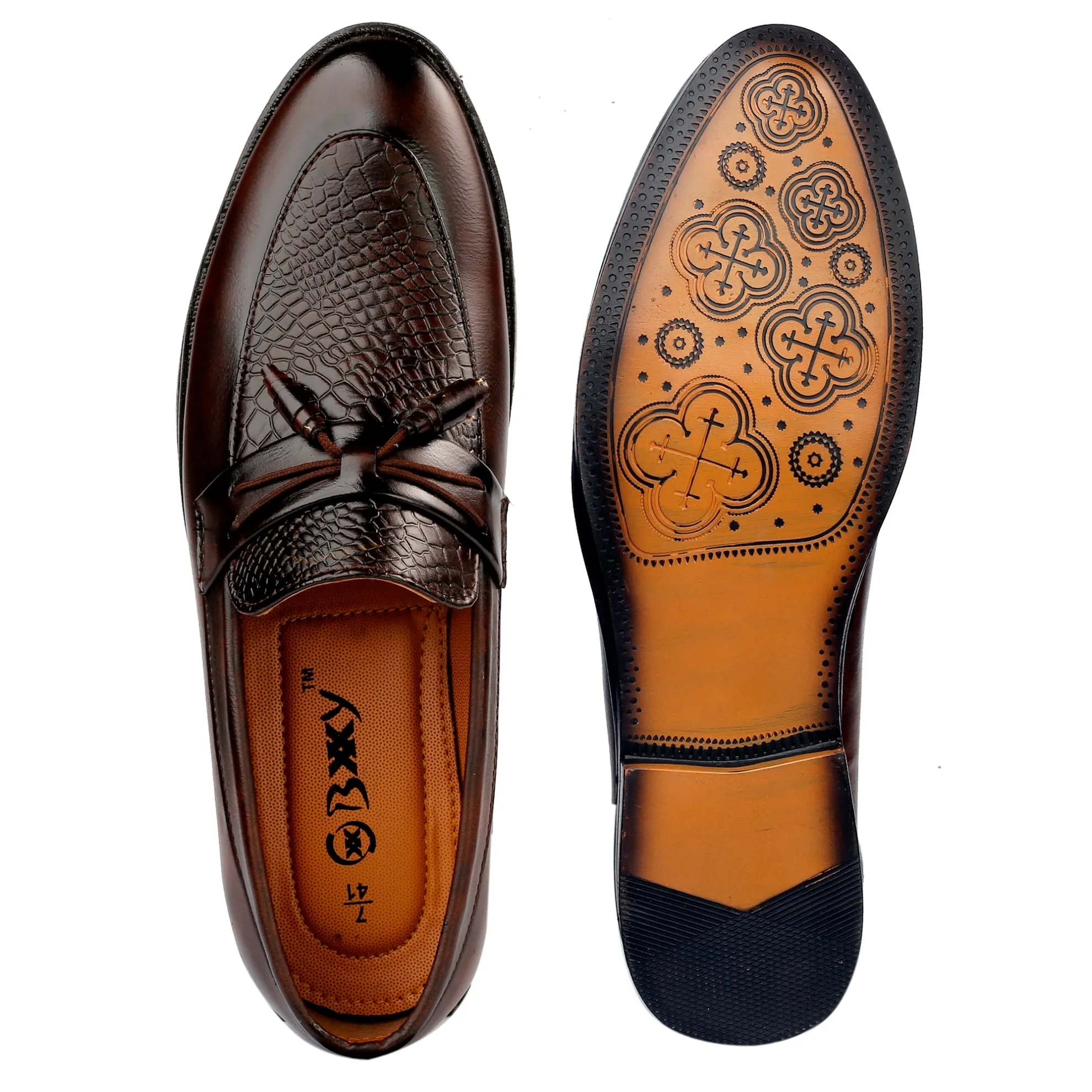 Bxxy's Vegan Leather Tassel Shimmer Wedding Wear Slip-ons for Men