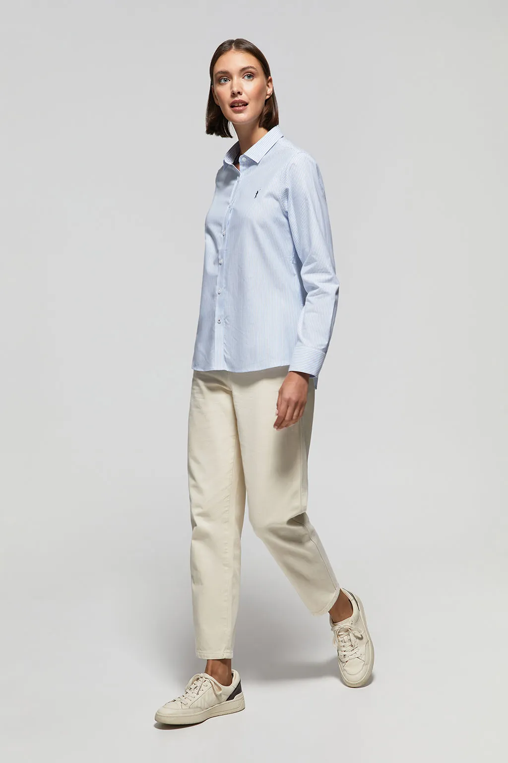 Camisa Oxford de rayas azul celeste con logo Rigby Go