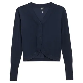 cardigan fine knit short snap - oxford blue