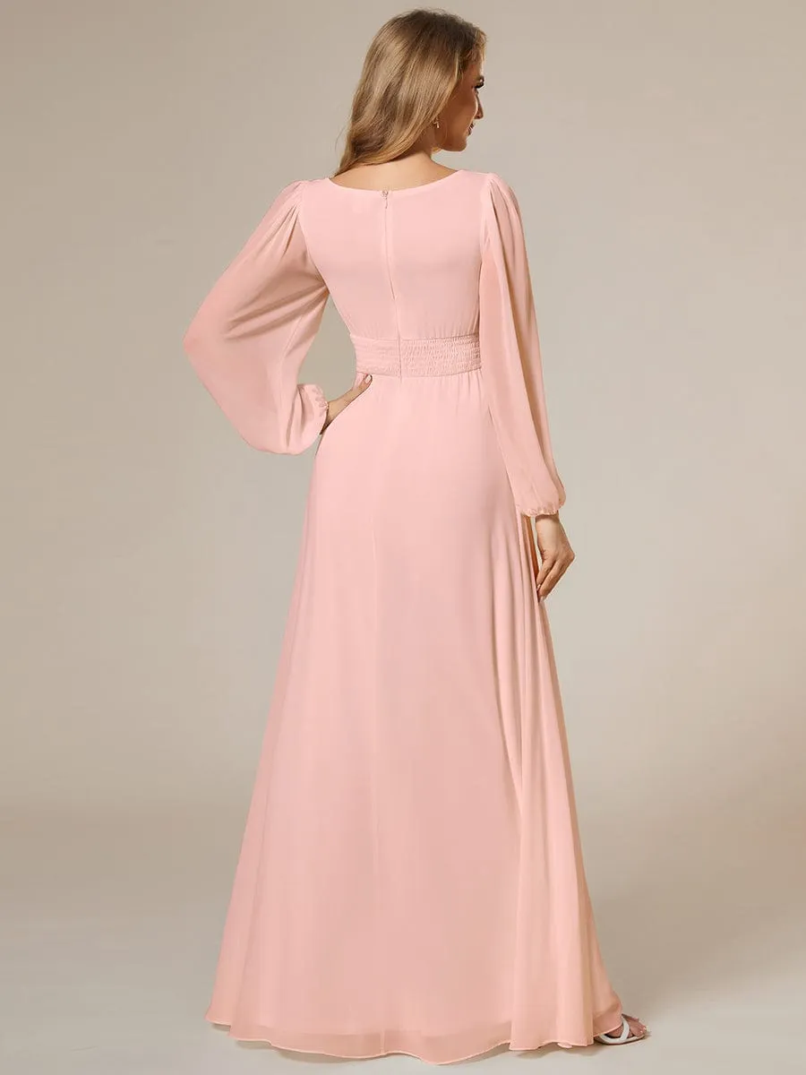 Chiffon High Empire Waist Puff Sleeve Mother Dress