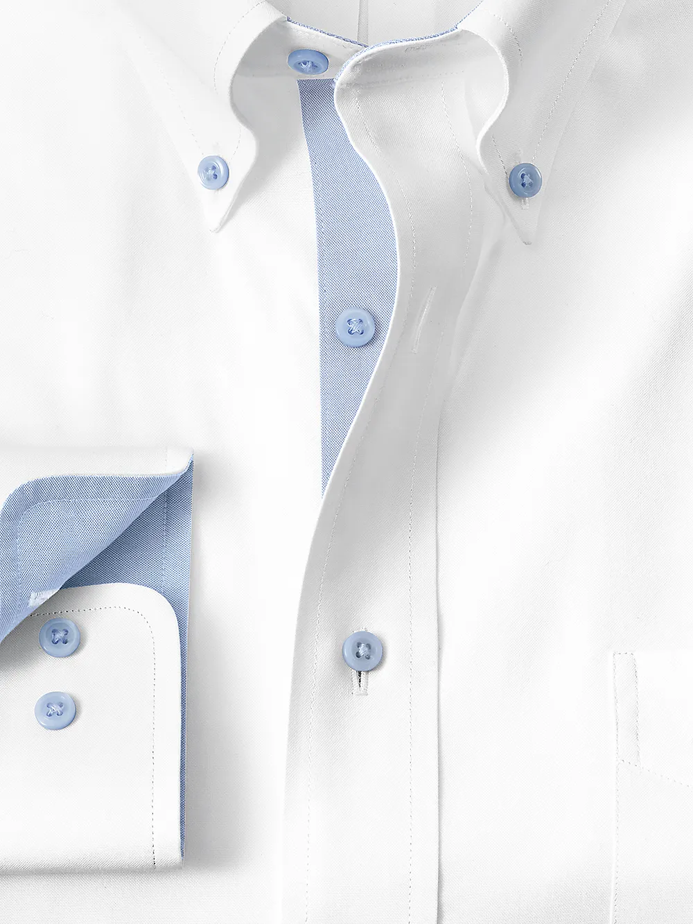 Comfort Stretch Non-Iron Solid Dress Shirt With Contrast Trim - White/blue