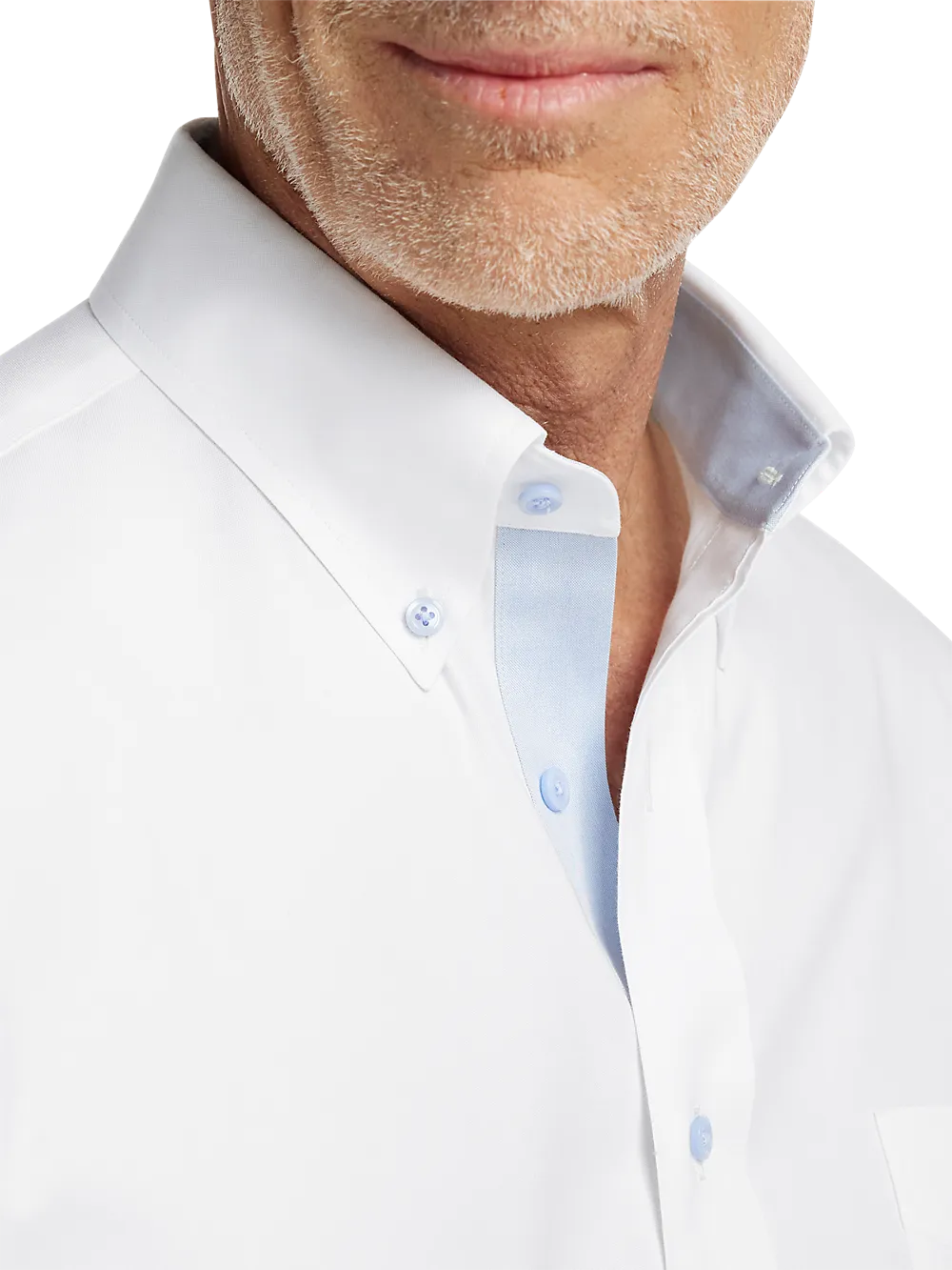 Comfort Stretch Non-Iron Solid Dress Shirt With Contrast Trim - White/blue