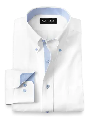 Comfort Stretch Non-Iron Solid Dress Shirt With Contrast Trim - White/blue