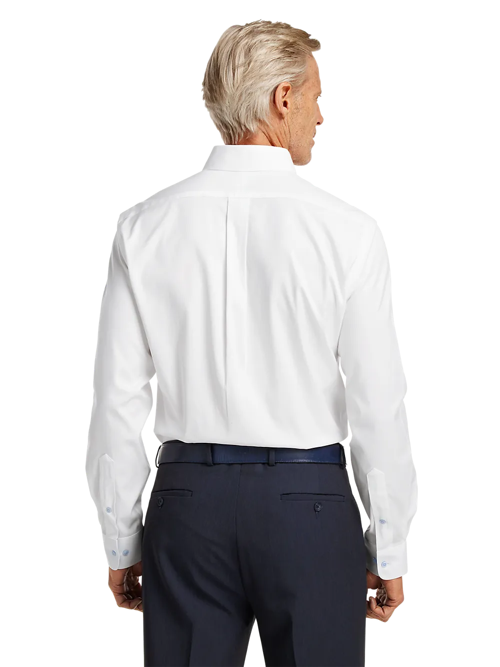 Comfort Stretch Non-Iron Solid Dress Shirt With Contrast Trim - White/blue