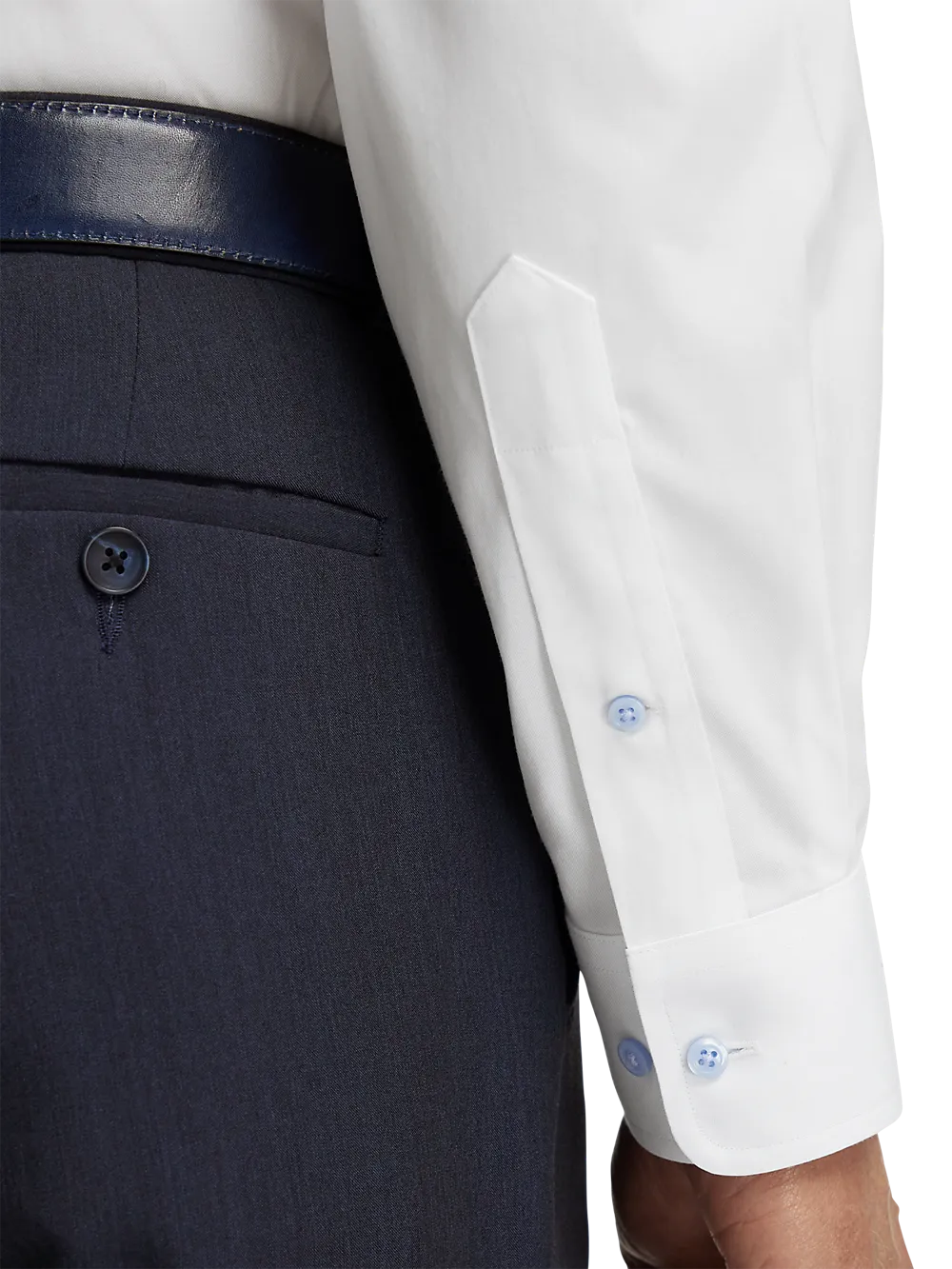 Comfort Stretch Non-Iron Solid Dress Shirt With Contrast Trim - White/blue
