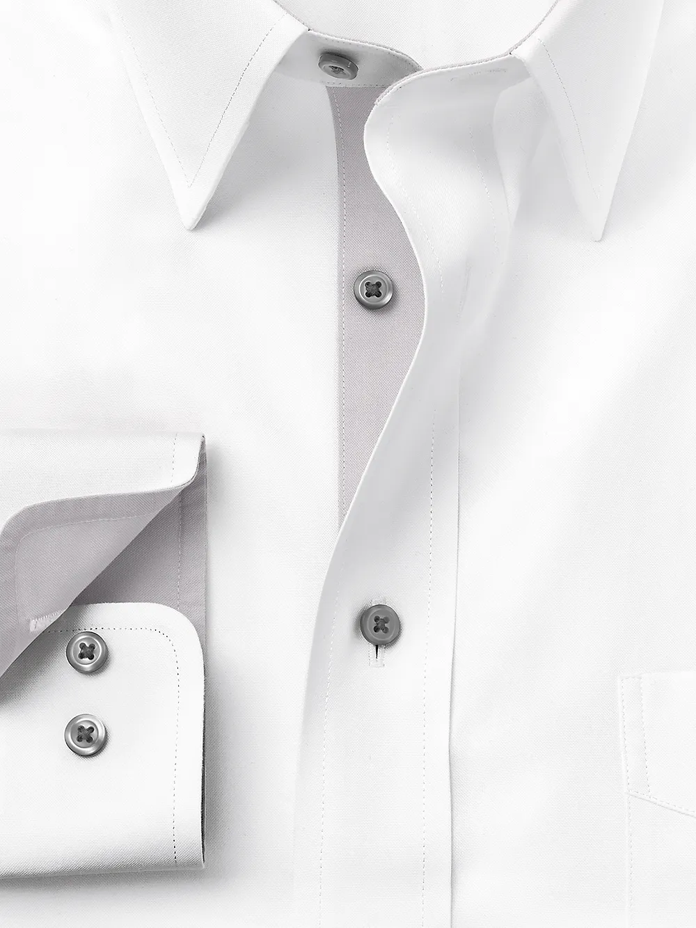 Comfort Stretch Non-Iron Solid Dress Shirt With Contrast Trim - White/grey
