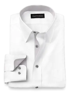 Comfort Stretch Non-Iron Solid Dress Shirt With Contrast Trim - White/grey