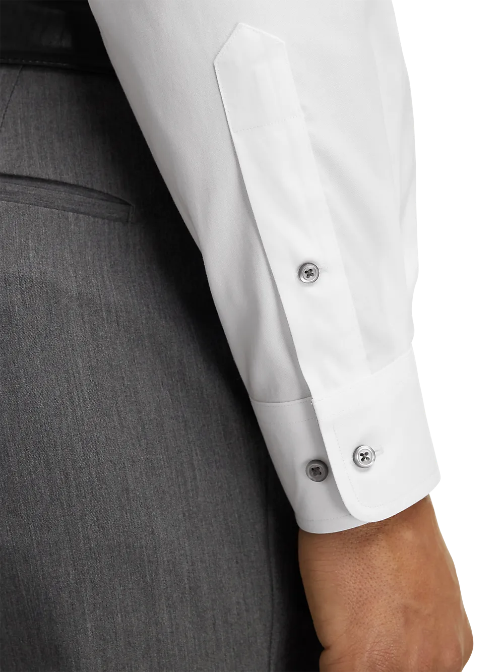 Comfort Stretch Non-Iron Solid Dress Shirt With Contrast Trim - White/grey