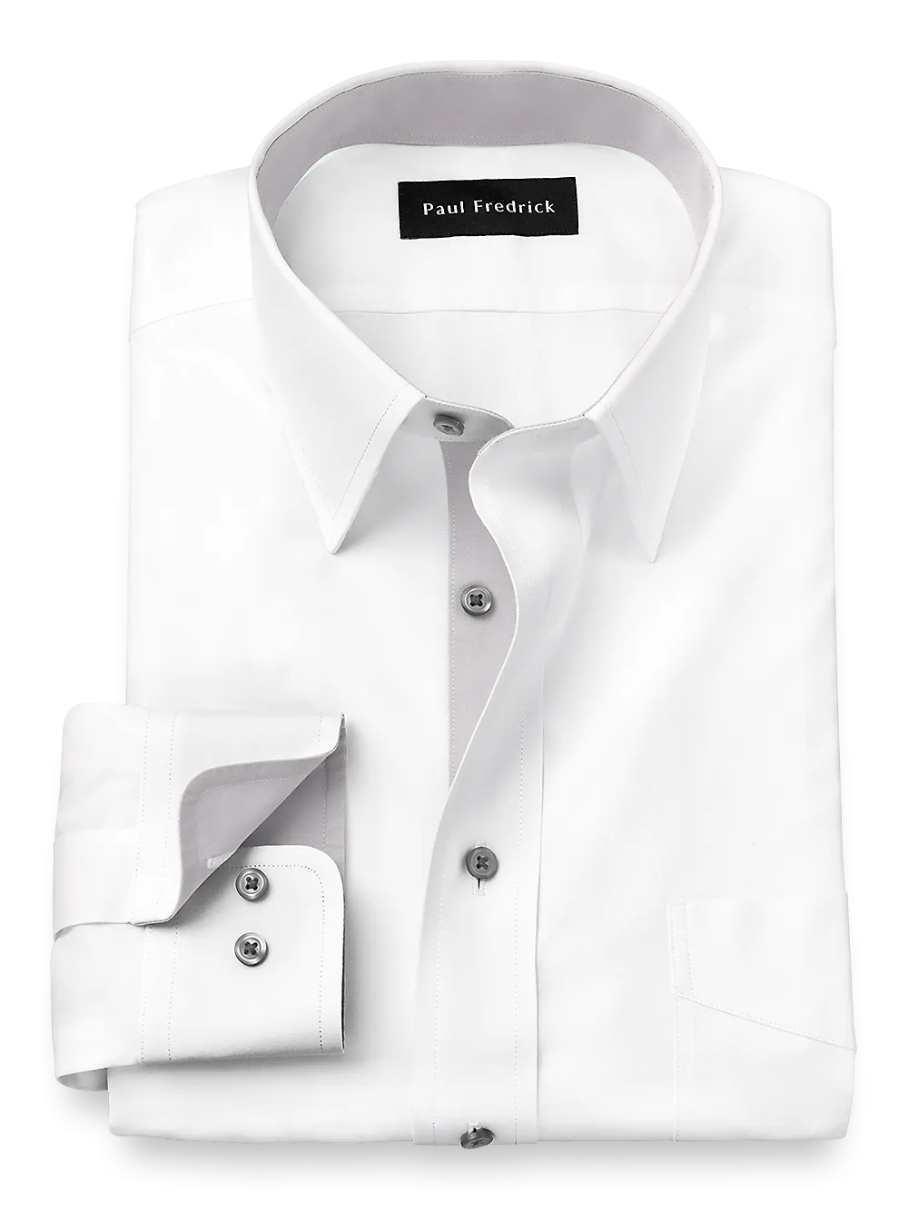 Comfort Stretch Non-Iron Solid Dress Shirt With Contrast Trim - White/grey