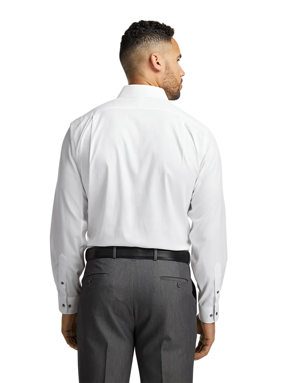 Comfort Stretch Non-Iron Solid Dress Shirt With Contrast Trim - White/grey