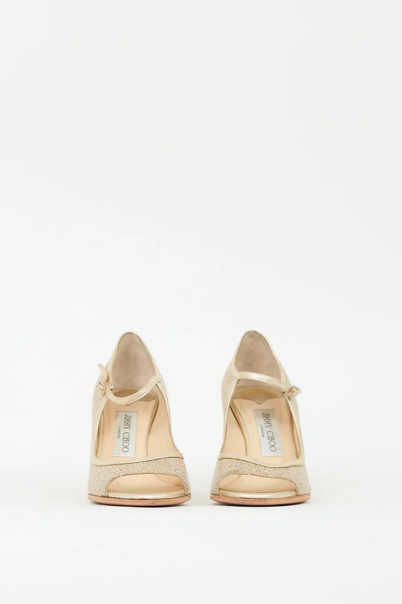 Gold Glitter & Leather Peep Toe Pump