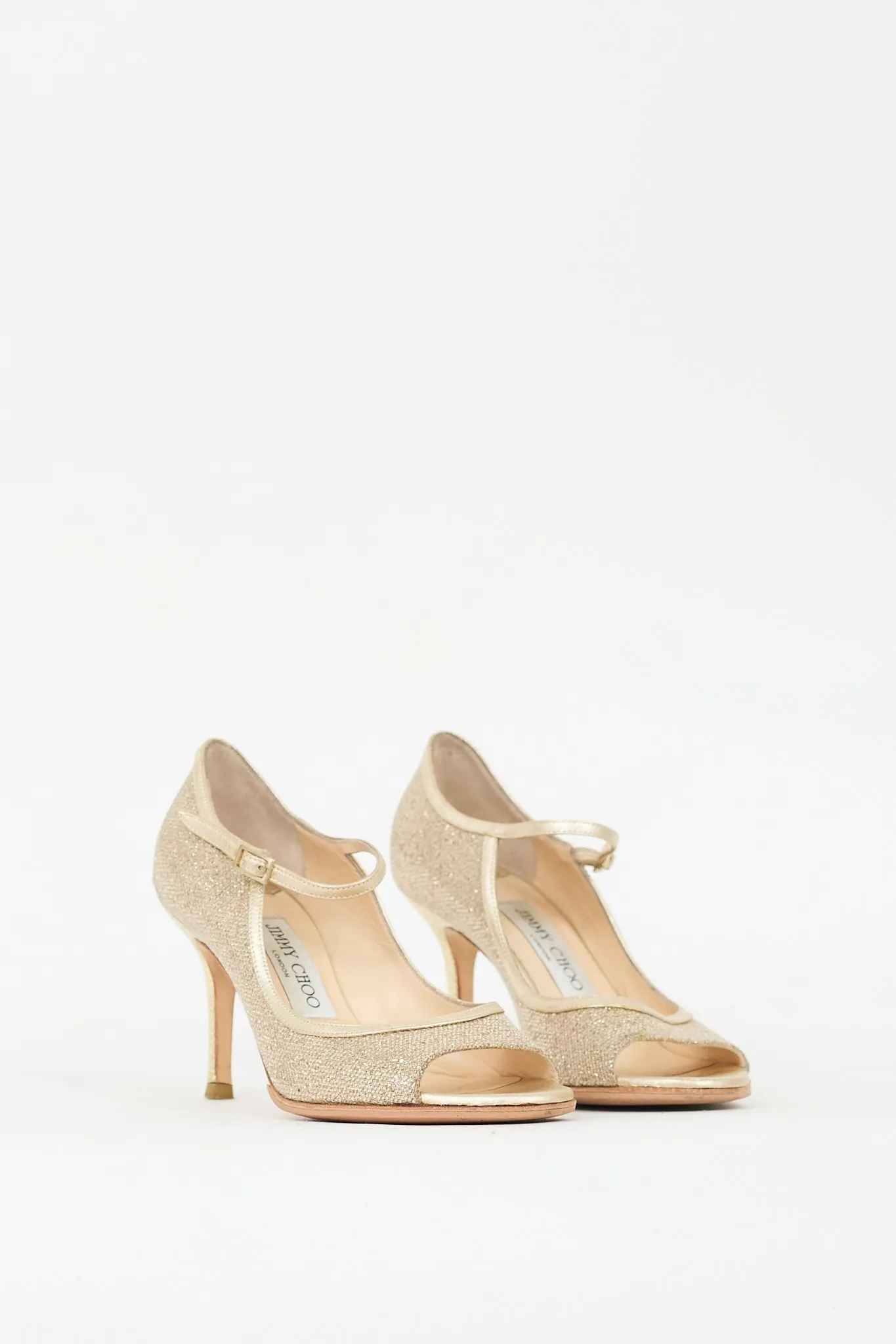 Gold Glitter & Leather Peep Toe Pump