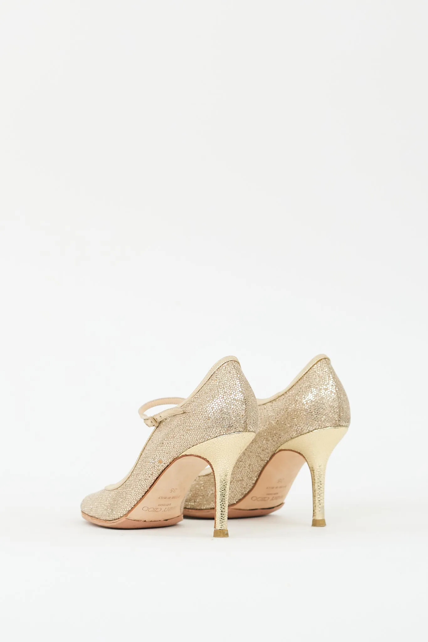 Gold Glitter & Leather Peep Toe Pump