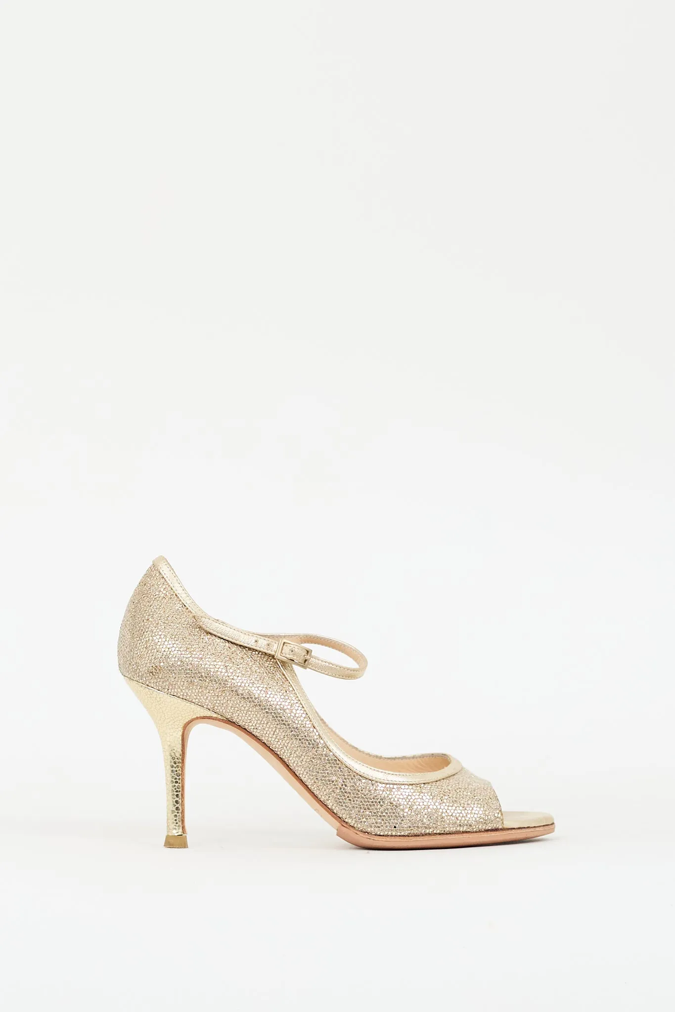 Gold Glitter & Leather Peep Toe Pump