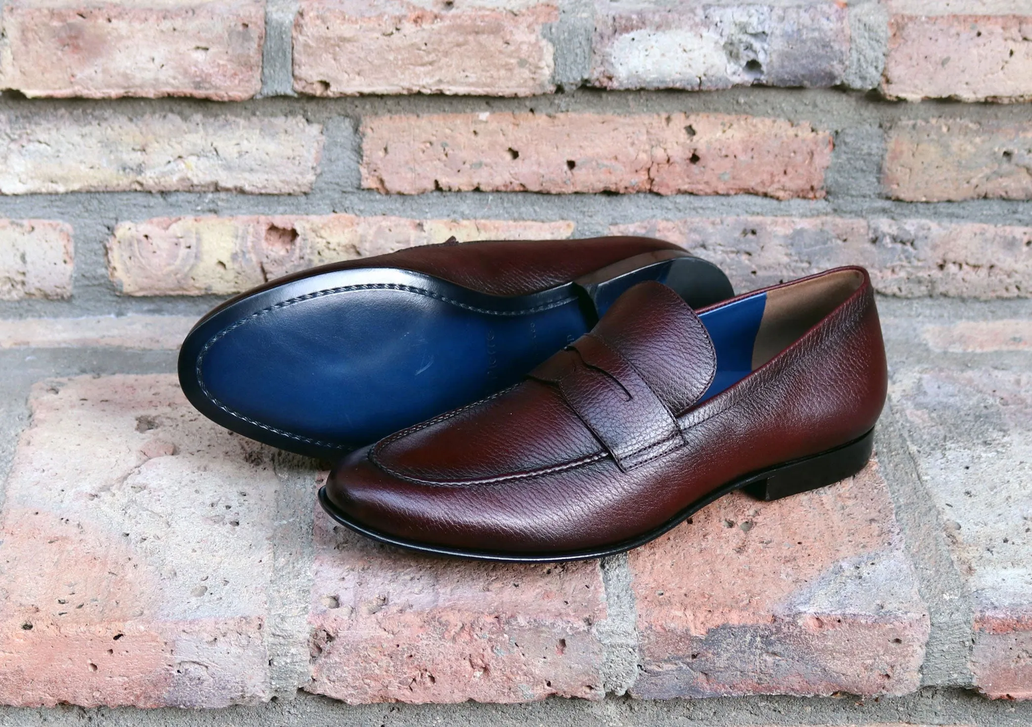 Jean Pierre Burgundy Deerskin Penny Loafers with Enhanced Features