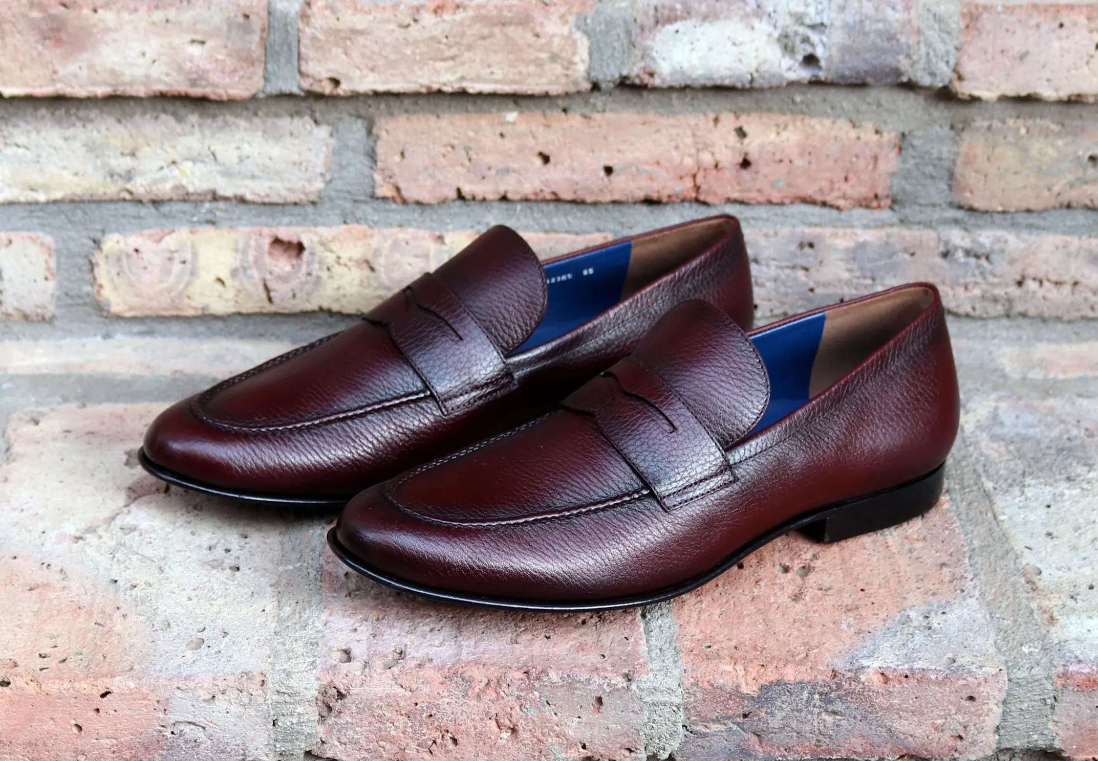 Jean Pierre Burgundy Deerskin Penny Loafers with Enhanced Features