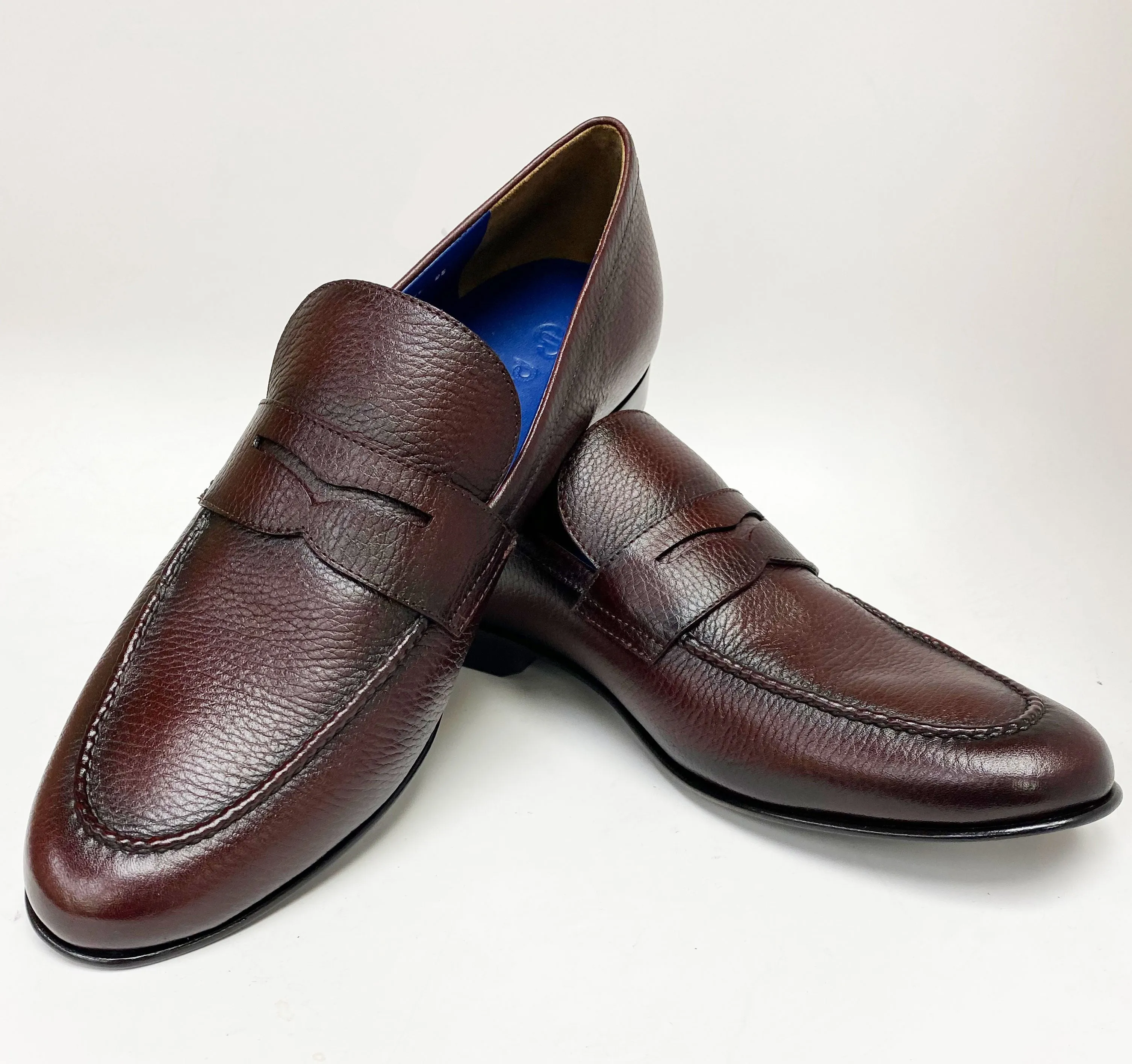 Jean Pierre Burgundy Deerskin Penny Loafers with Enhanced Features