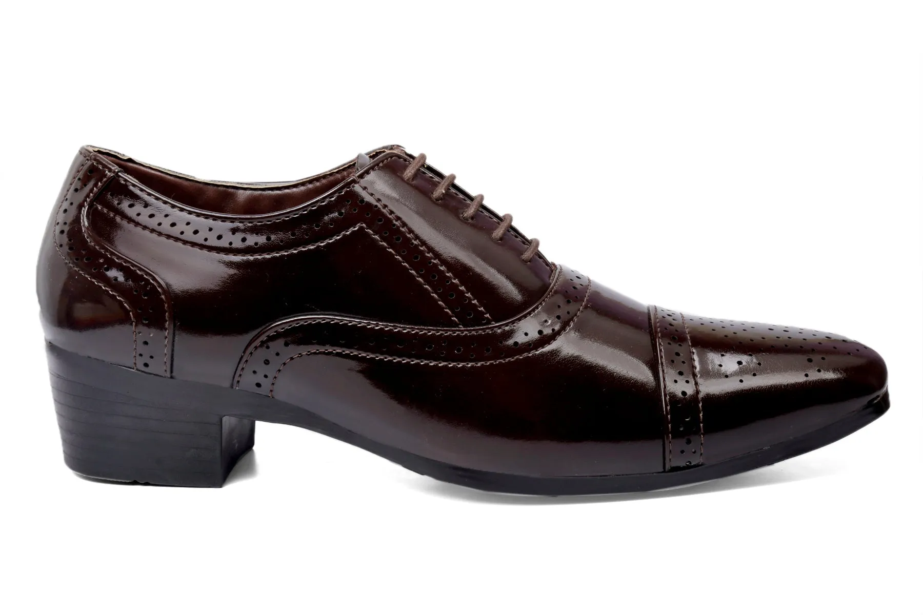 Men's Height Increasing Faux Leather Oxford Semi Brogue Formal Lace-Up Shoes