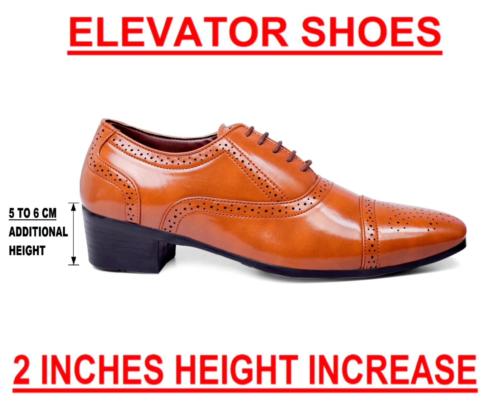 Men's Height Increasing Faux Leather Oxford Semi Brogue Formal Lace-Up Shoes