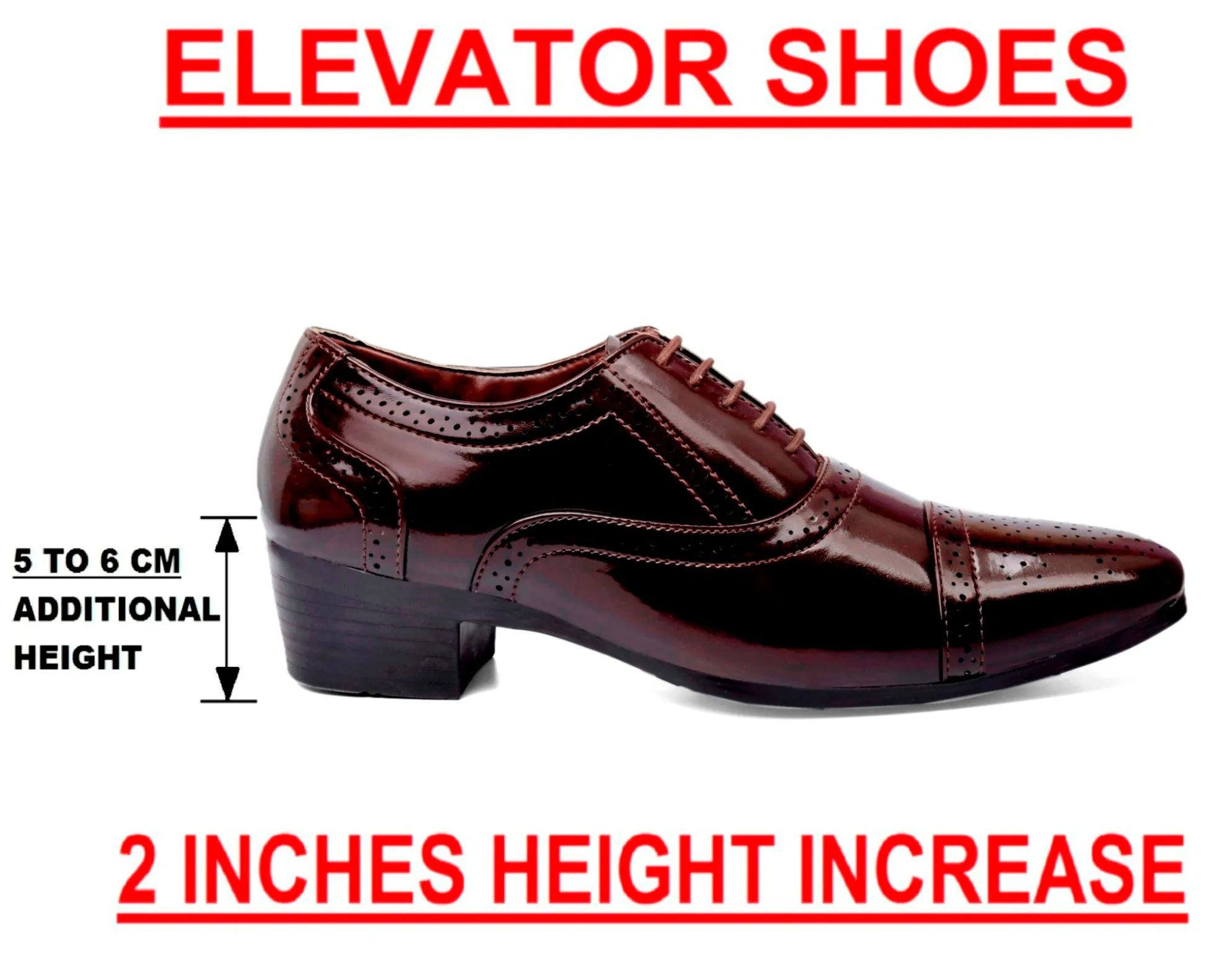 Men's Height Increasing Faux Leather Oxford Semi Brogue Formal Lace-Up Shoes