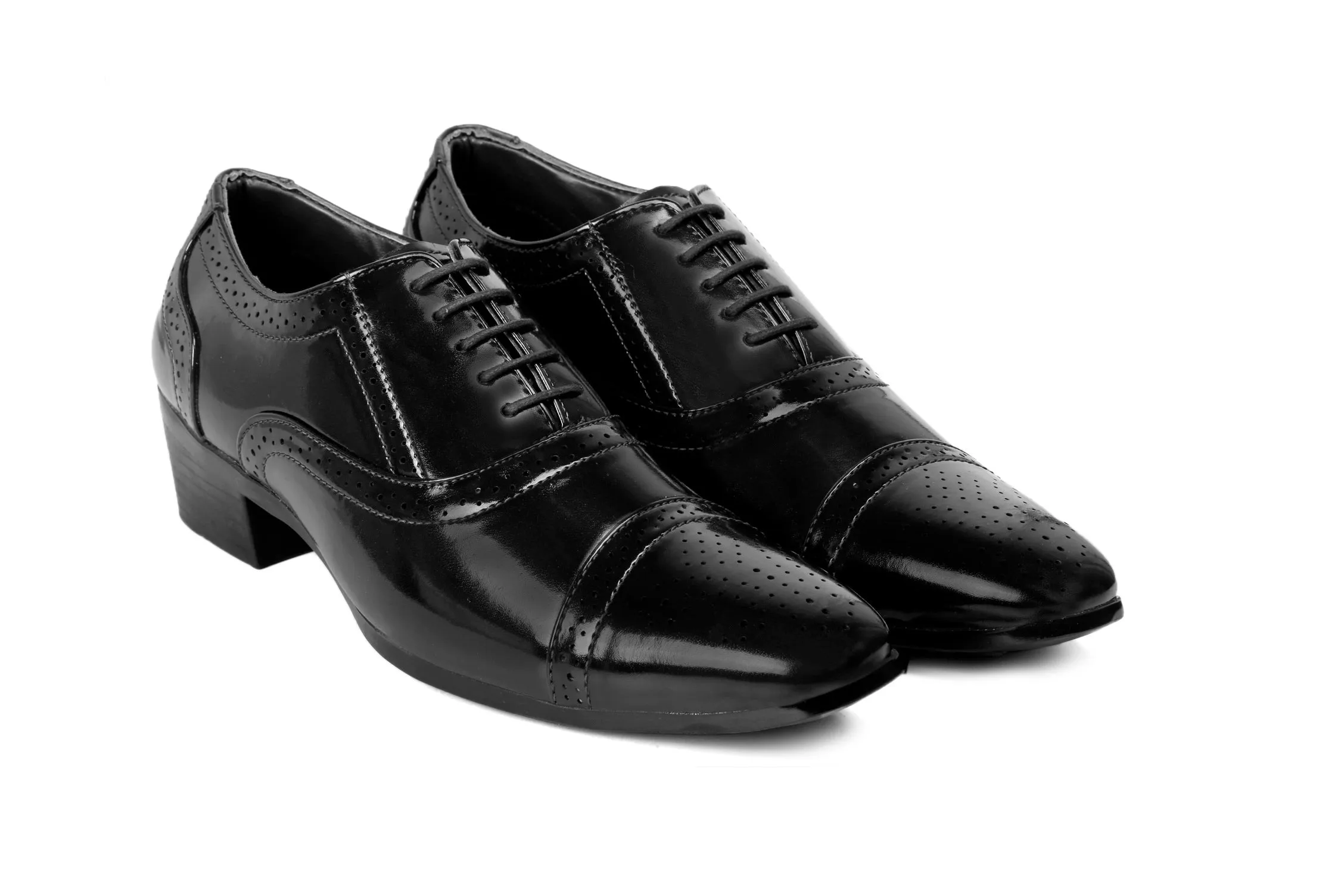 Men's Height Increasing Faux Leather Oxford Semi Brogue Formal Lace-Up Shoes