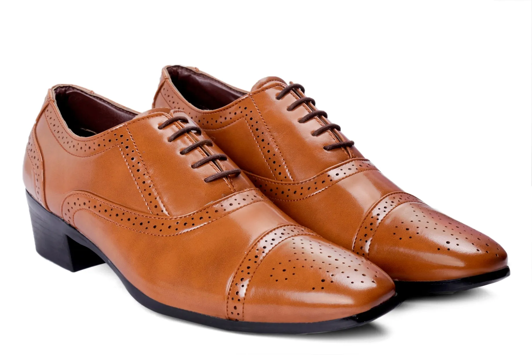 Men's Height Increasing Faux Leather Oxford Semi Brogue Formal Lace-Up Shoes