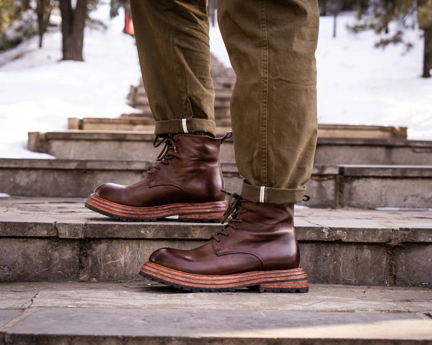 Men's Leather Marten Boots - Goodyear Welt Lace-Up, Durable Workwear