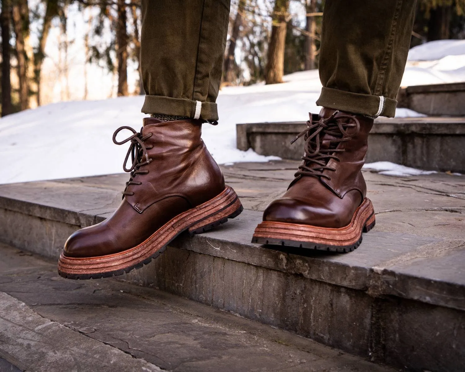 Men's Leather Marten Boots - Goodyear Welt Lace-Up, Durable Workwear