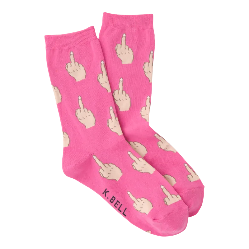 "Middle Fingers" Cotton Blend Crew Socks by K.Bell