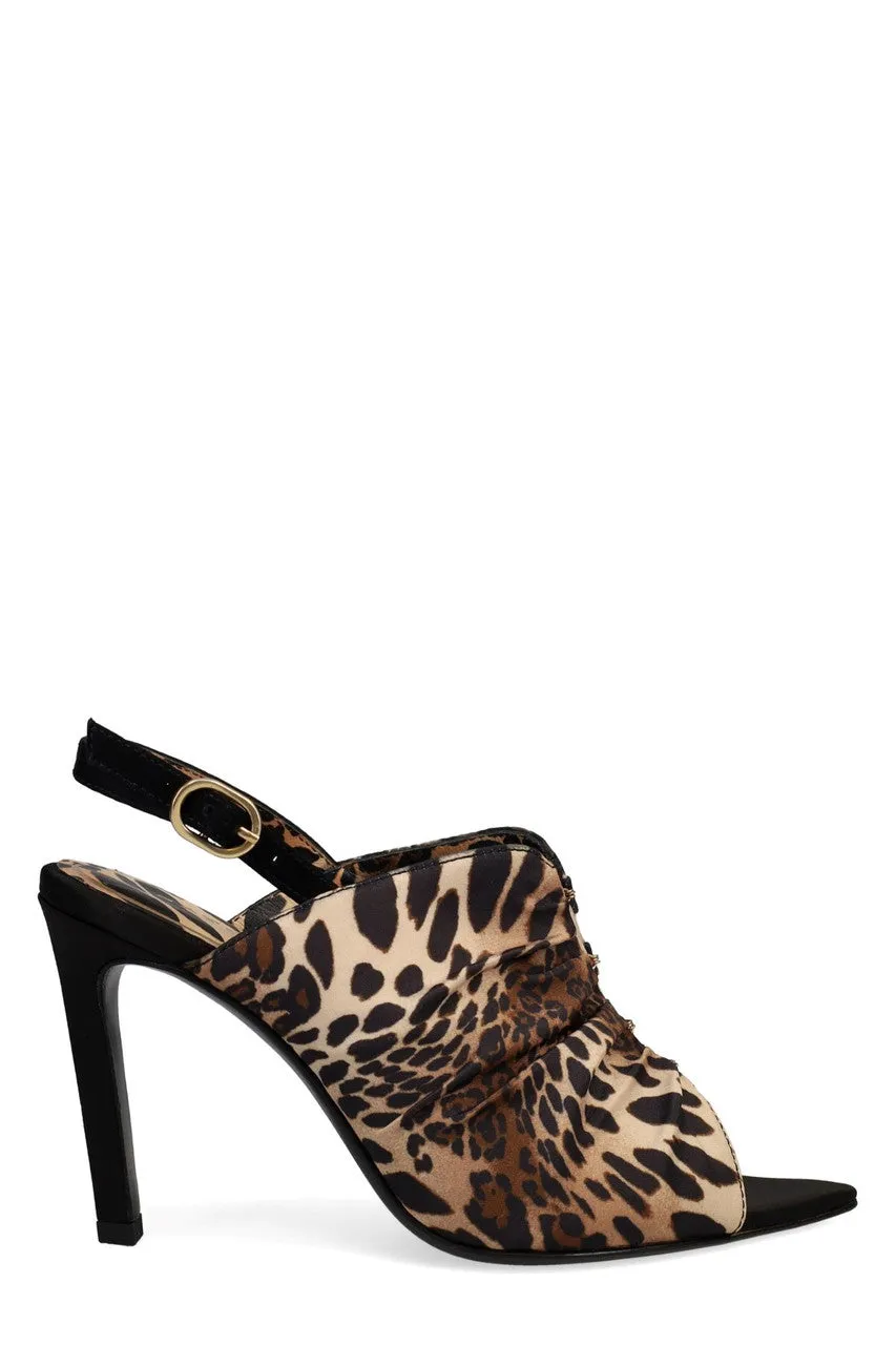 Reen Luxe Leopard Satin Open Toe Sling