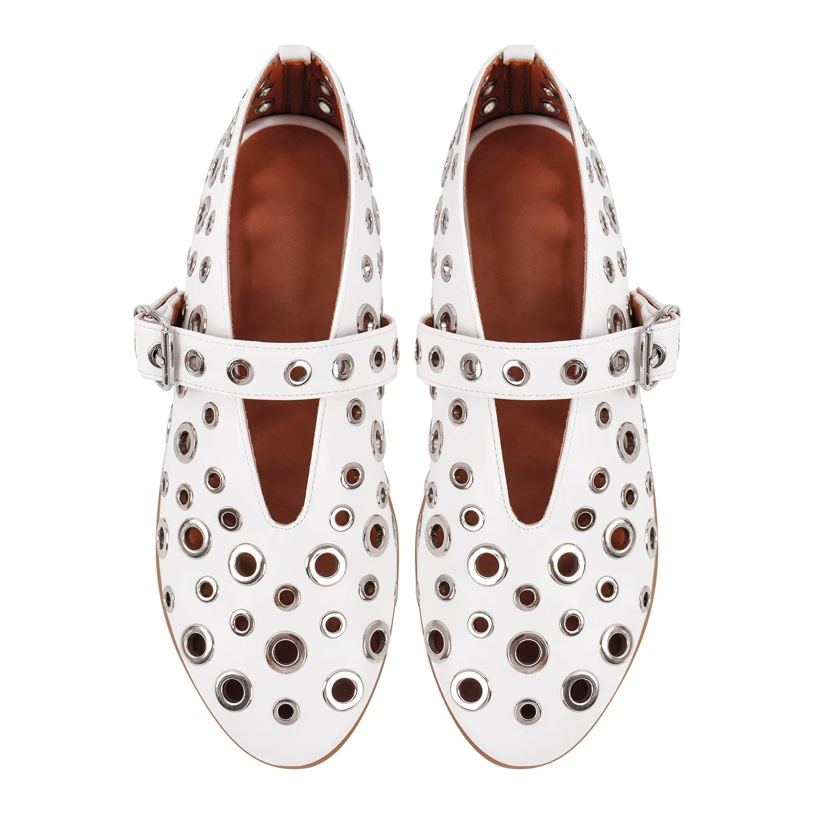 Round Toe Metal Hollow Buckle Flats