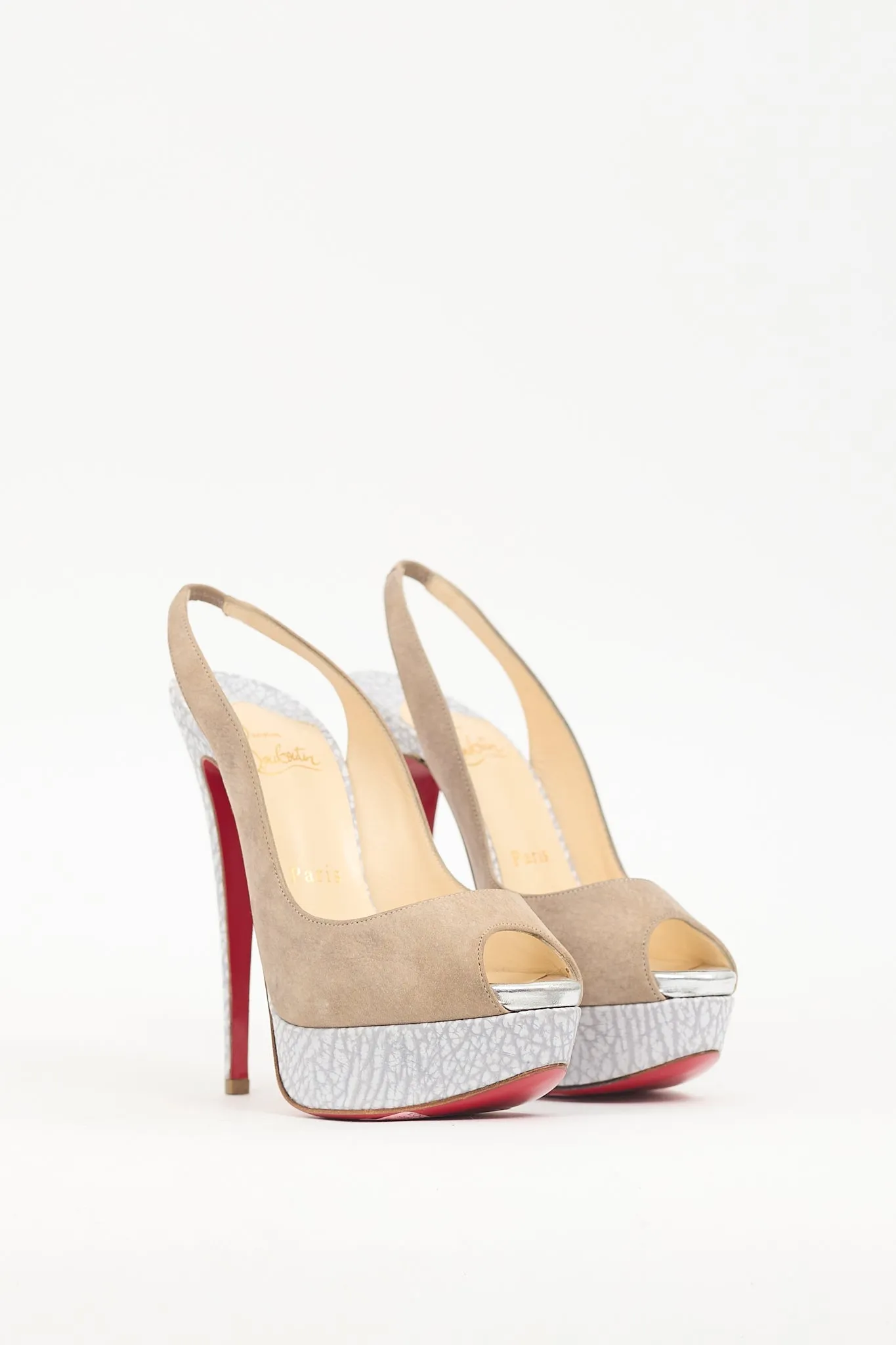 Taupe & Grey Leather Lady Slingback Pump