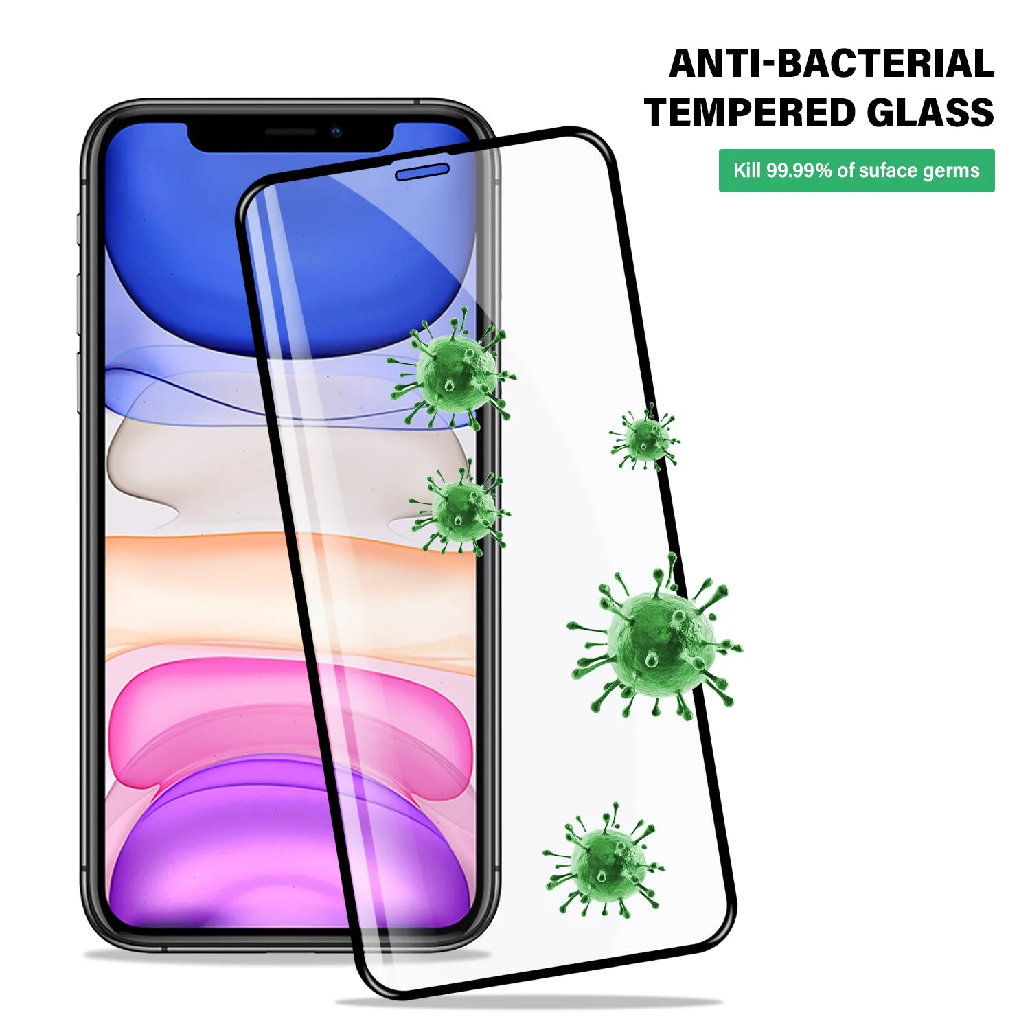 Tough on iPhone 11 Pro Max Tempered Glass Screen Protector Antibacterial