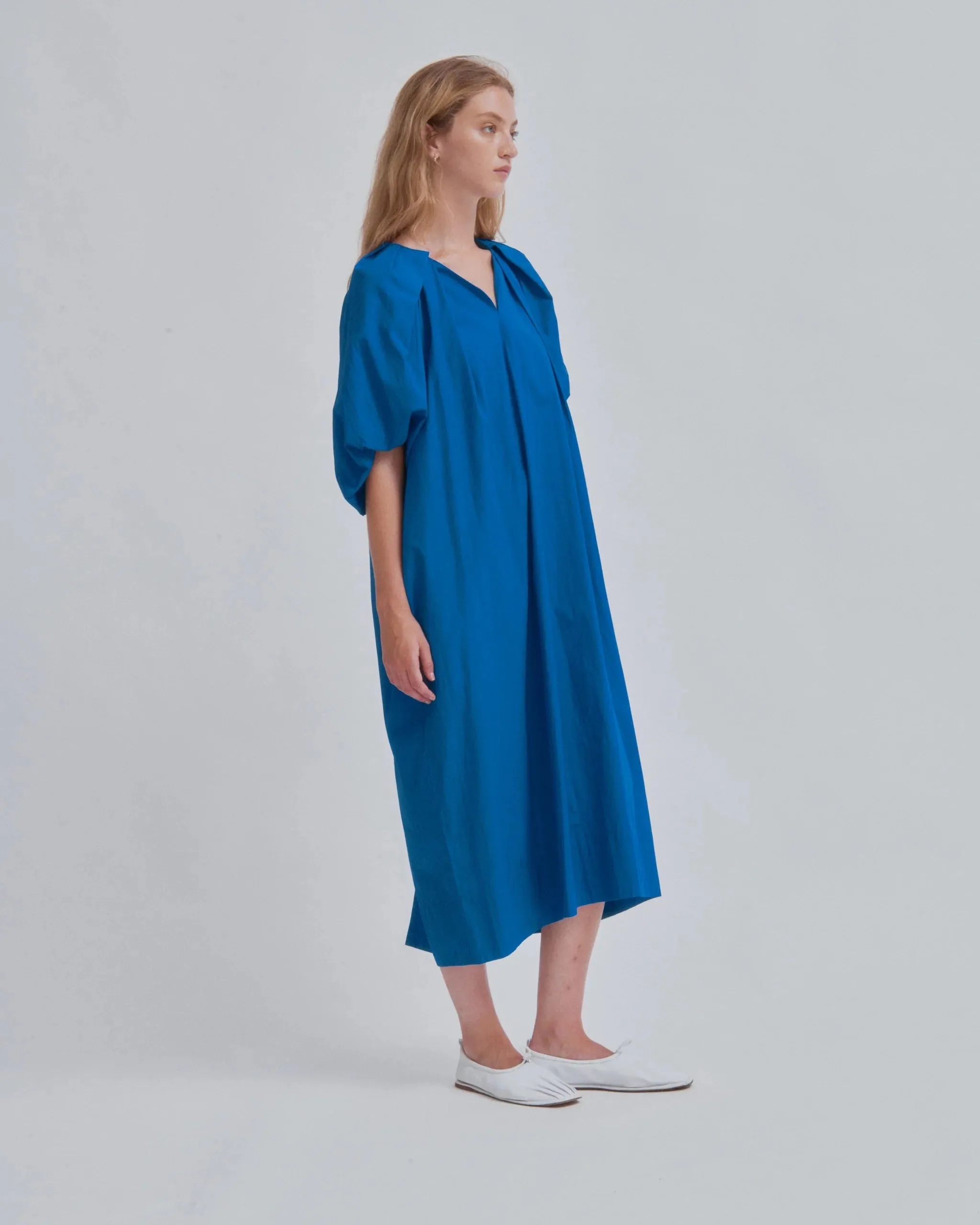 Tucked Cocoon Dress - Cerulean