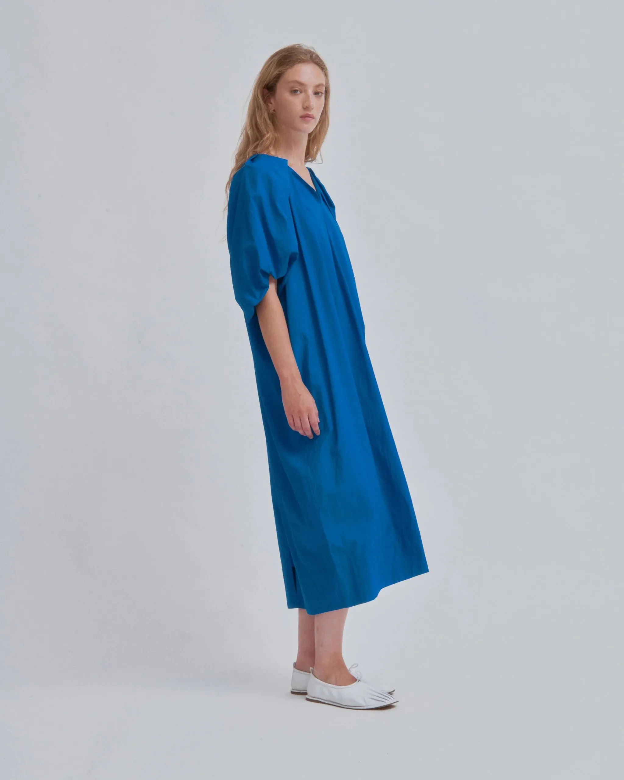 Tucked Cocoon Dress - Cerulean