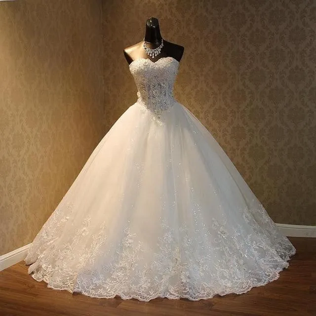 White Lace Wedding Ball Gowns At Bling Brides Bouquet- Online Bridal Store