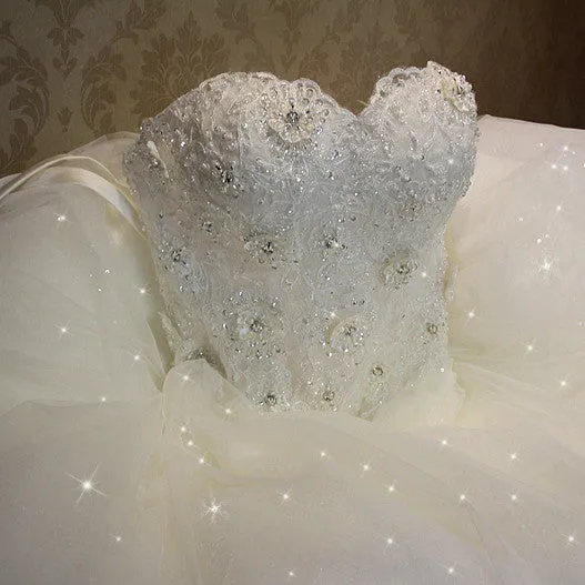 White Lace Wedding Ball Gowns At Bling Brides Bouquet- Online Bridal Store